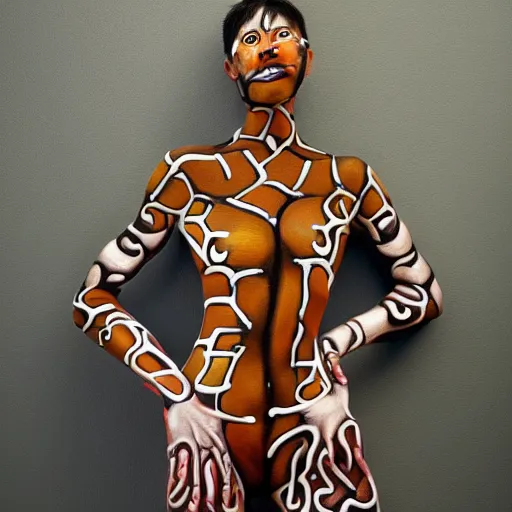 Image similar to human form bodypainting. tileable frogs painted on a human figure.