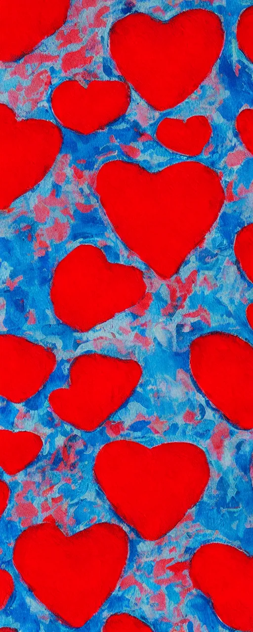 Image similar to fabric red pattern, abstract painting, pain, love, shapes and rounds