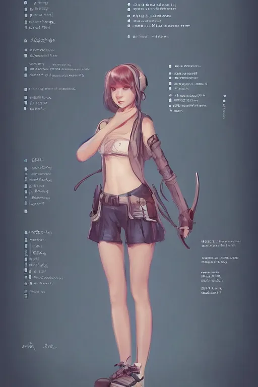 Image similar to character sheet of a incredibly cute and lovely girl, digital art by wlop. character design concept art. artstation contest winner, blade runner, scifi, candy girl