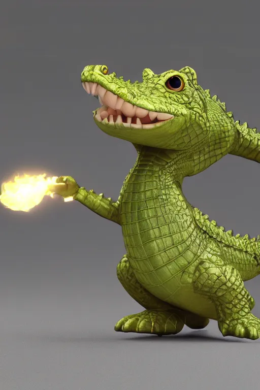 Image similar to a cute crocodile wearing a formal overcoat Pixar style 3D render octane render unreal engine 5 path tracing front shot cute Disney style 4K natural