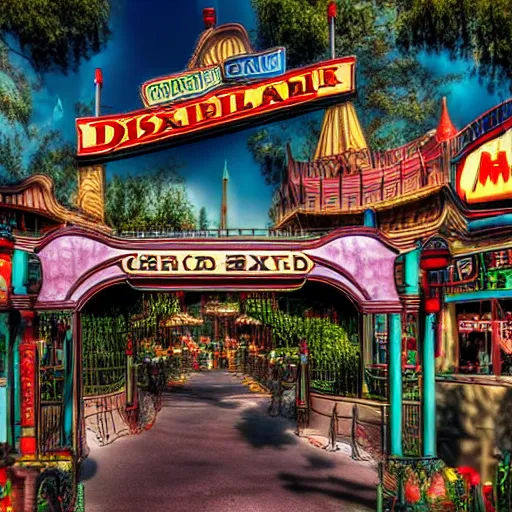 Prompt: Dixieland Chinese bootleg theme park of Disneyland, Horror, Creepy, Spooky, McDonald's haunts Dixieland, HDR, Camcorder, VHS quality,