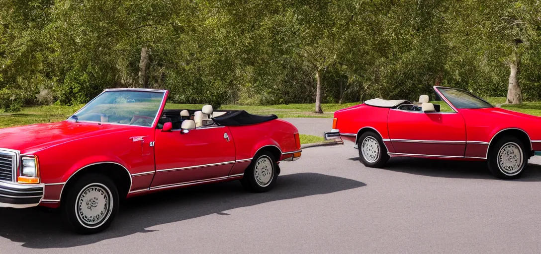 Prompt: frontal photo of red 1978 convertible car, front view, very detailed photograph, 4k, 80mm lens