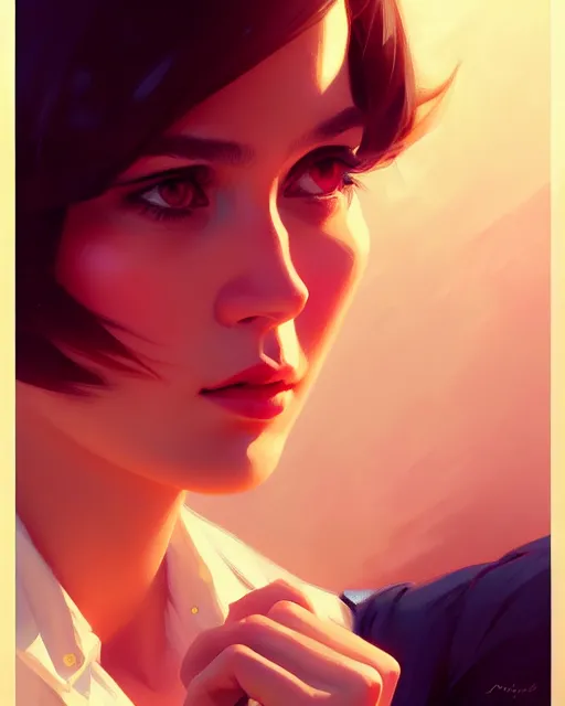 Image similar to stylized portrait by aykutmakut of an artistic pose, composition, young cute serious fancy lady, cinematic colors, realistic shaded, fine details, realistic shaded lighting poster by ilya kuvshinov, magali villeneuve, artgerm, jeremy lipkin and michael garmash and rob rey