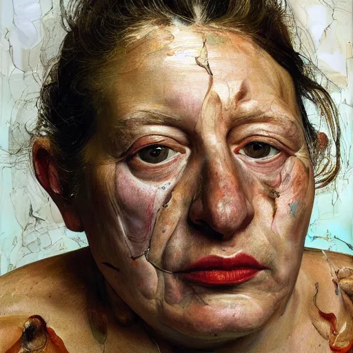 Image similar to high quality high detail painting by lucian freud and jenny saville, hd, celebrity, turquoise