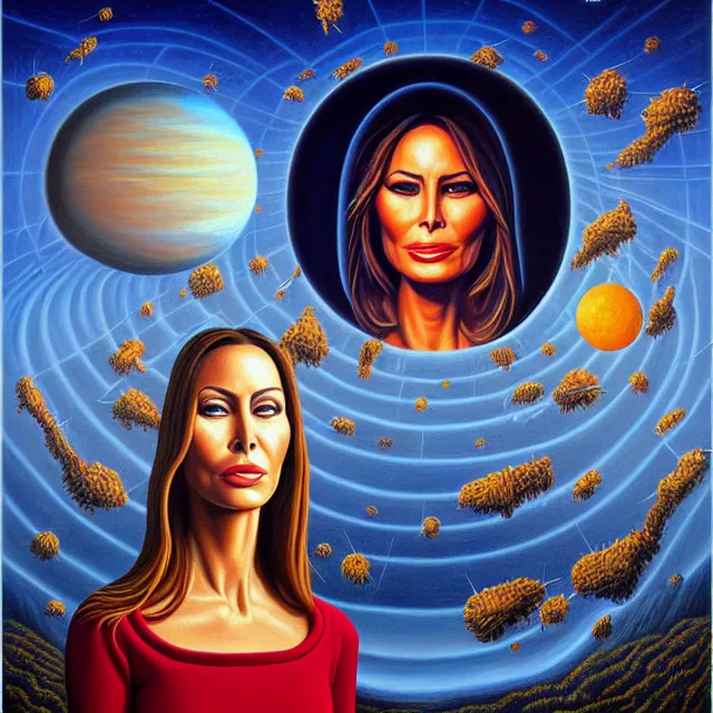 Image similar to an oil on canvas portrait painting of melania trump, surrealism, surrealist, cosmic horror, rob gonsalves, high detail