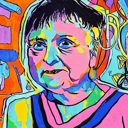 Image similar to agnes varda in the style of daniel johnston and outsider art, no photo, 4k