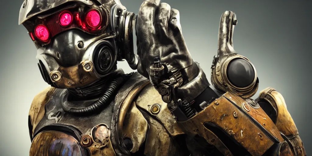 Image similar to cyberpunk cat wearing robotic mask and waving, fallout 5, studio lighting, deep colors, apocalyptic setting