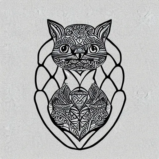 Image similar to tattoo sketch of a cat with one eye, monstera deliciosa, a draft, organic ornament, maori, vector