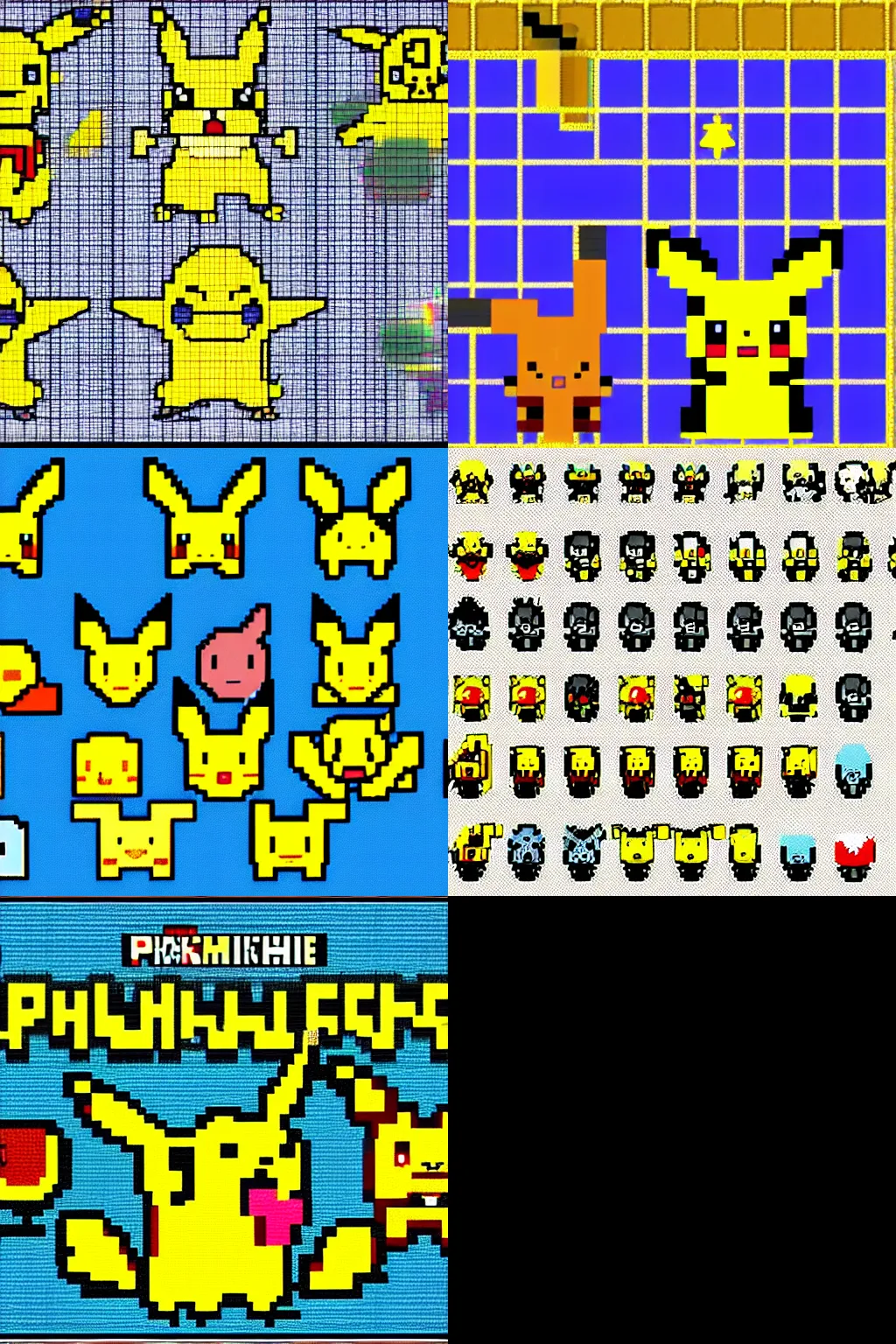 Prompt: Pokemon Pikachu sprite sheet pixelart concept