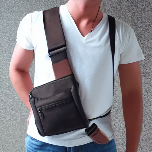 Image similar to man wearing a men's crossbody sling chest bag