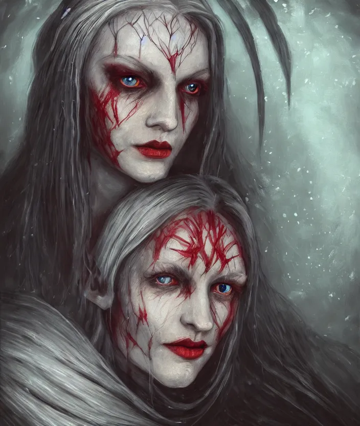 a dunmer woman with long white hair and red eyes | Stable Diffusion ...