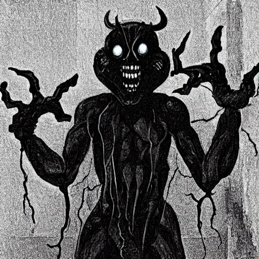 Prompt: terrifying demon in the corner of a dark room, creepypasta, found footage