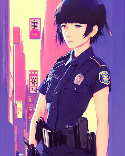 Image similar to police officer | very very anime!!!, fine - face, audrey plaza, realistic shaded perfect face, fine details. anime. realistic shaded lighting poster by ilya kuvshinov katsuhiro otomo ghost - in - the - shell, magali villeneuve, artgerm, jeremy lipkin and michael garmash and rob rey