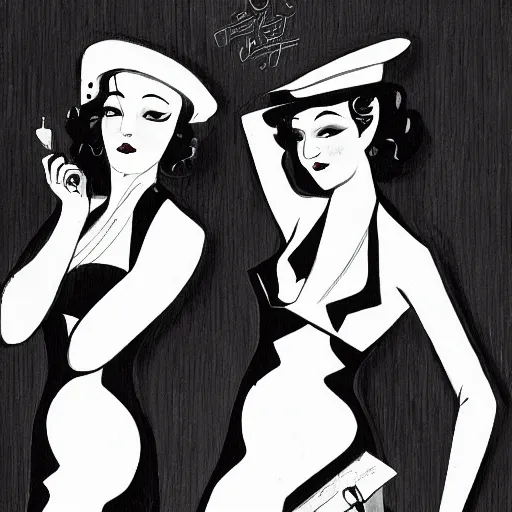 Prompt: - gin sisters. illustration, noir,'3 0 s, gangster