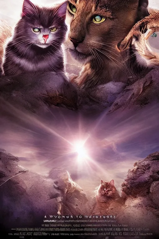 Image similar to a movie poster for warrior cats by wayne mclouglin, depth of field, sun flare, hyper realistic, very detailed, backlighting, cgi