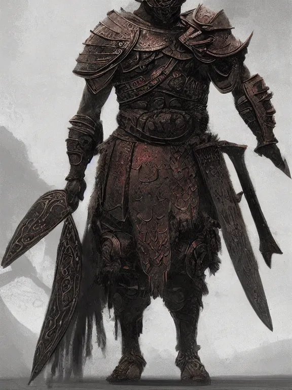 Prompt: arena gladiator concept, wearing ancient greek armor, beksinski, for honor charector design concept art, wayne barlowe, ruan jia, the hobbit art