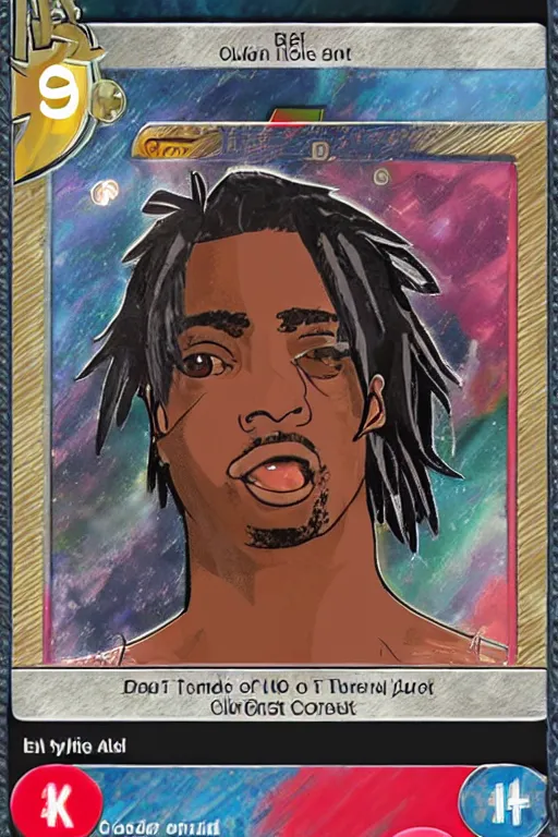 Image similar to playboi carti, pokemon card of playboi carti, highly detailed trading card screenshot