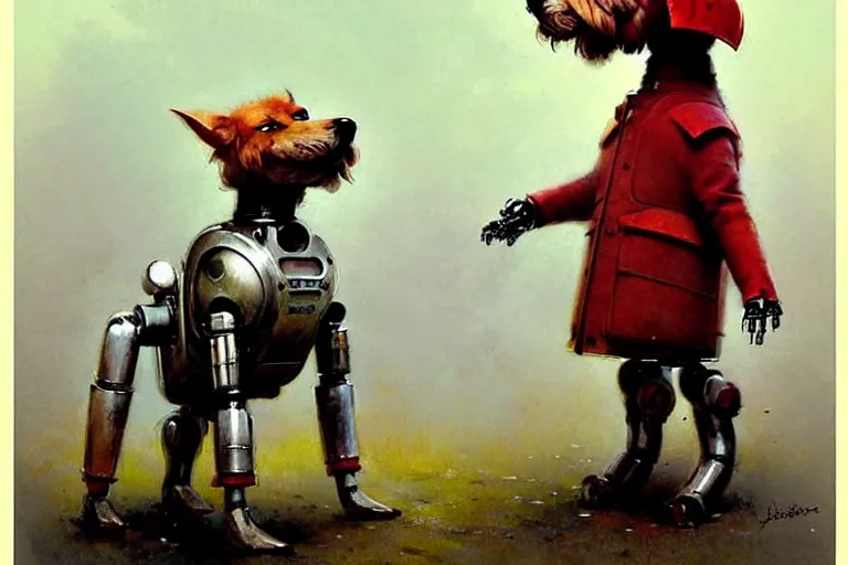 Image similar to adventurer ( ( ( ( ( 1 9 5 0 s retro future robot android dog. muted colors. ) ) ) ) ) by jean baptiste monge!!!!!!!!!!!!!!!!!!!!!!!!! chrome red