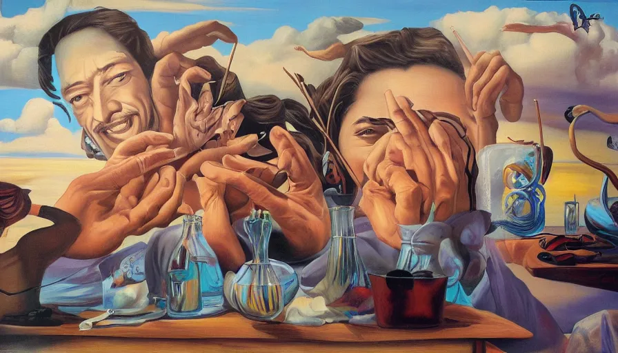 Image similar to RHADS, fever dream, Salvador Dali, party, mural