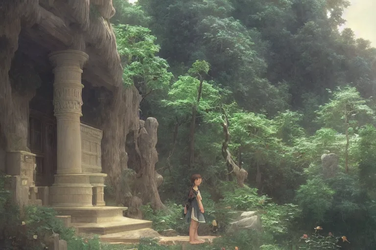 Image similar to detailed environment study lomo photo botw-studio-ghibli-William-Adolphe-Bouguereau-Hans-Zatzka #hyperreal #intricate #cinematic-composition, [32k hd]^10--w 450 | greek monoliths towering