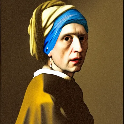 Prompt: Rick Sanchez with a pearl earring by Johannes Vermeer