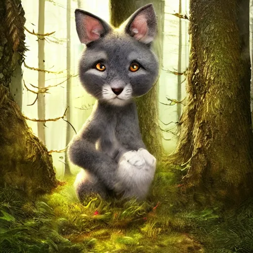 Prompt: a cute furry creature with long ears standing in a forest, michael kutsche, cinematic lighting