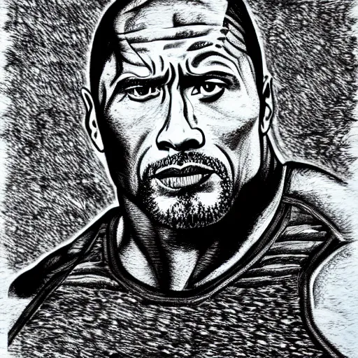 Image similar to dwayne johnson, pen and ink, stippling