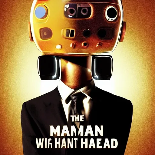 Image similar to the man with robot head, movie by edgar wright