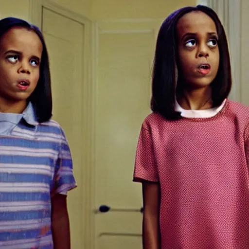 Prompt: a still of obama as the grady twins in the shining