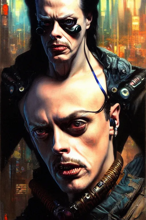 Image similar to cyberpunk steve buscemi, character design, painting by gaston bussiere, katsuya terada, frank frazetta, tom of finland, trending on artstation