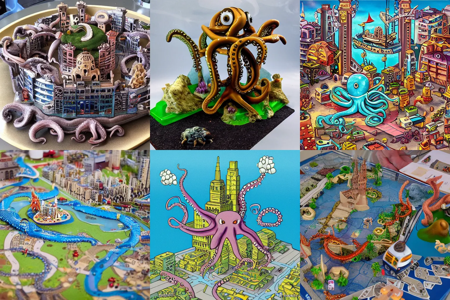 Prompt: octopus attacking a miniature city