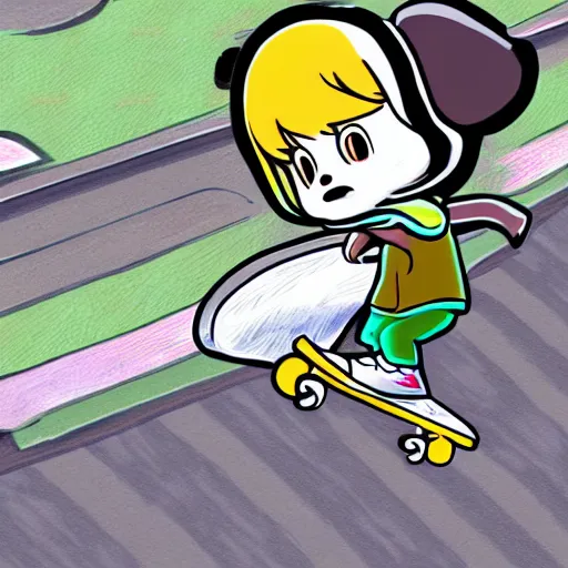 Image similar to A digital drawing fish lens of Isabelle from Animal Crossing skateboarding, trending on Twitter