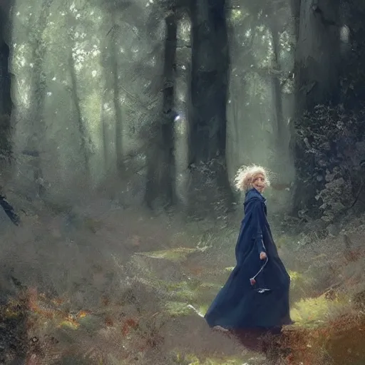 Prompt: marie curie walking in the woods digital art by ruan jia and mandy jurgens and artgerm, highly detailed, trending on artstation, award winning