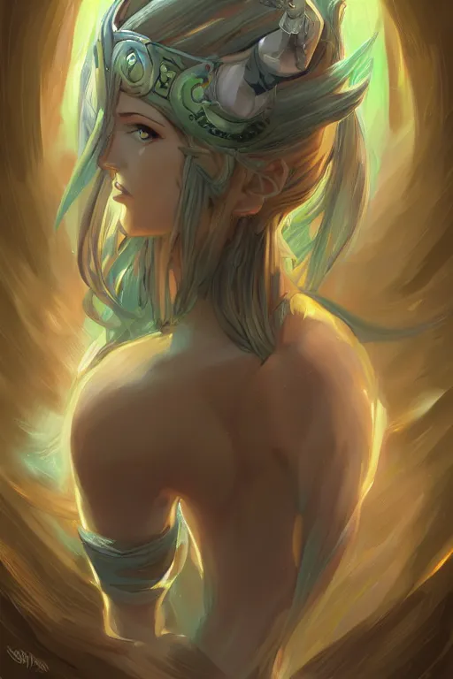 Prompt: cenimatic portrait, head and torso only, palutena, design by lois van baarle by sung choi by john kirby artgerm and greg rutkowski and magali villeneuve mage fighter assassin, trending on artstation, concept art, fine detail, sharp detail, masterpiece, 4 k, hd