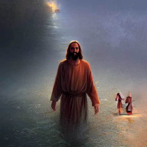 Image similar to Jesus Christ walking on water by Marc Simonetti