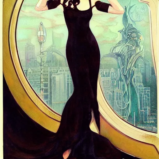 Image similar to a streamline moderne, art nouveau, portrait of eva green in the style of charlie bowater, and in the style of donato giancola, and in the style of charles dulac., ultrasharp.