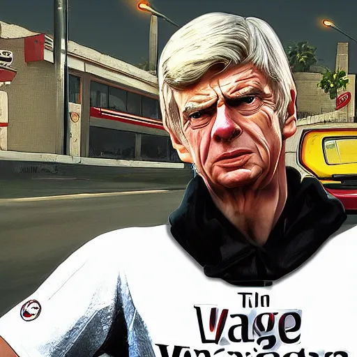 Prompt: Arsene Wenger in GTA V, cover art by Stephen Bliss, artstation,