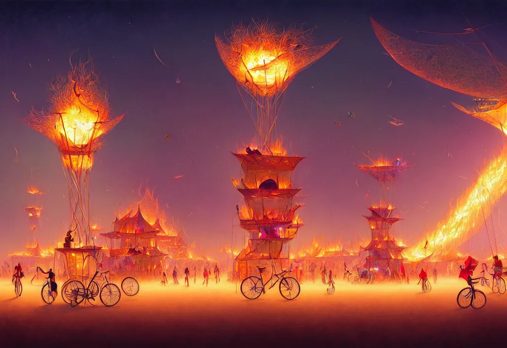 Prompt: A beautiful illustration of burning man festival, trending on artstation, WLOP, cgsociety by Gediminas Pranckevicius, trending on cgsociety, bokeh, fractal Thunder glow by dan mumford