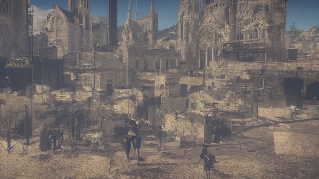 Image similar to Screenshot from Nier Automata, near Notre-Dame de la Garde in Marseille