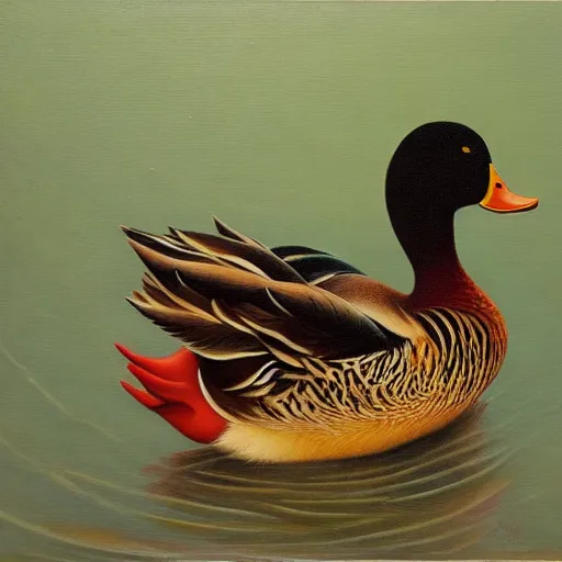 Prompt: a duck on the prowl oil painting sabin balasa