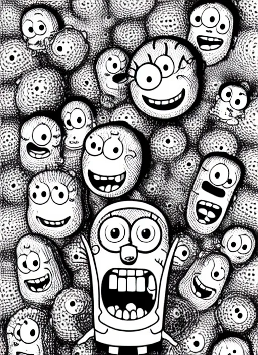 Image similar to junji ito style spongebob squarepants, intricate, highly detailed, illustration, art by junji ito, junji ito