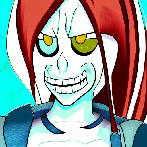 Prompt: digital painting of Undyne from the game Undertale