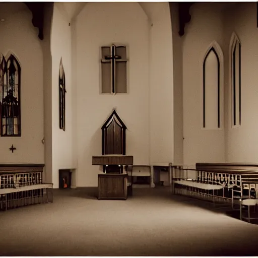 Image similar to creepy church nursery liminal space, dark photograph