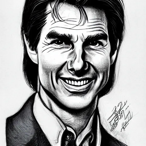 Image similar to a portrait drawing of Tom Cruise drawn by Robert Crumb