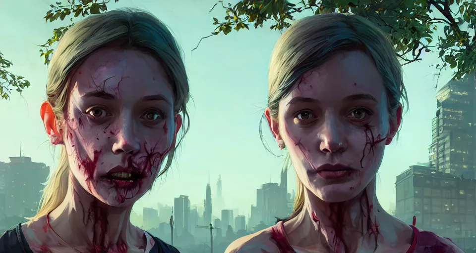 Image similar to highly detailed portrait female jogger horrible zombie in gta v, in a city park, stephen bliss, unreal engine, fantasy art by greg rutkowski, loish, rhads, ferdinand knab, makoto shinkai and lois van baarle, ilya kuvshinov, rossdraws, tom bagshaw, global illumination, detailed and intricate environment