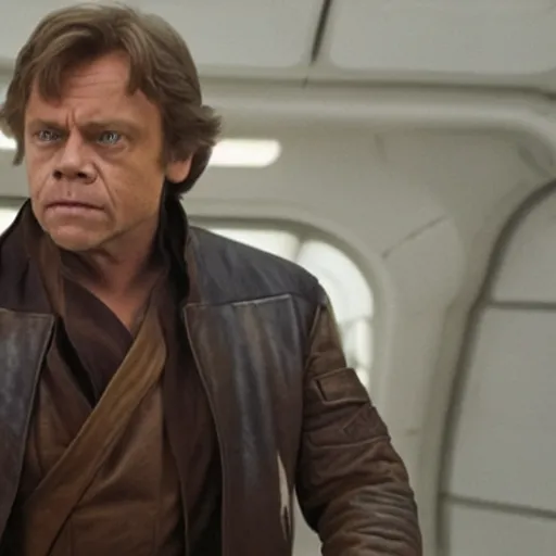 Prompt: a still of mark hamill as han solo in star wars
