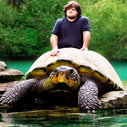 Image similar to jack black kissing a giant turtle, national geographic photo, 8 k