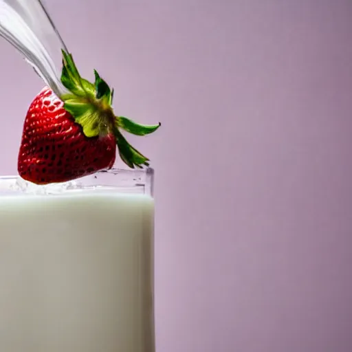 Image similar to a close up photo of milk pouring over a strawberry, macro, highly detailed,