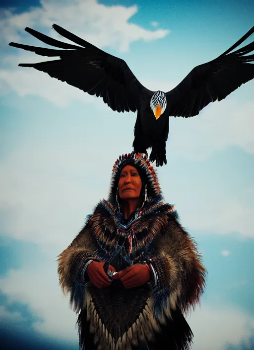 Image similar to Navajo shaman morphing into an eagle during a Sundance, realistic, cinematic, octane render