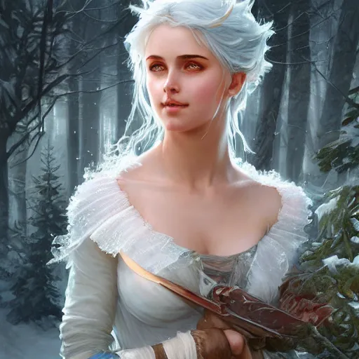 Prompt: Ciri in the white frost by Alexander Averin and Charlie Bowater and Guillaume Seignac and Charles Edward Perugini